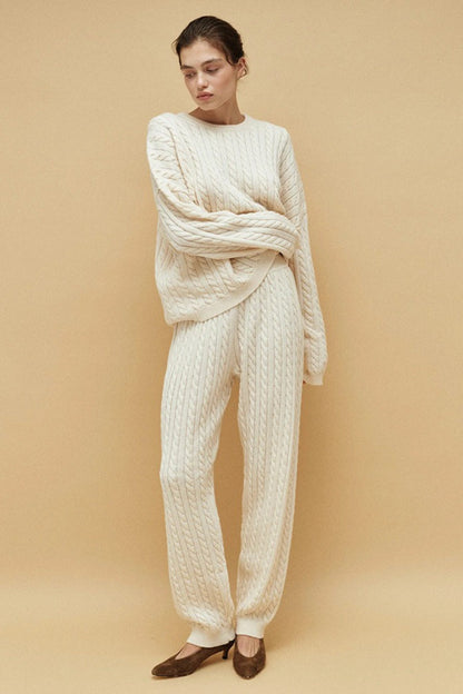 Cable Knit Cozy Cuffed Ankle Pants