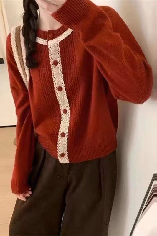 Lace Trimmed Knit Cardigan