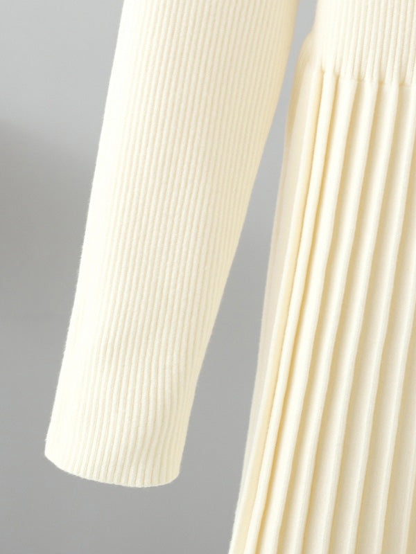 Stylish Long Sleeves High Waisted Pleated Color Half Turtleneck Sweater Dresses