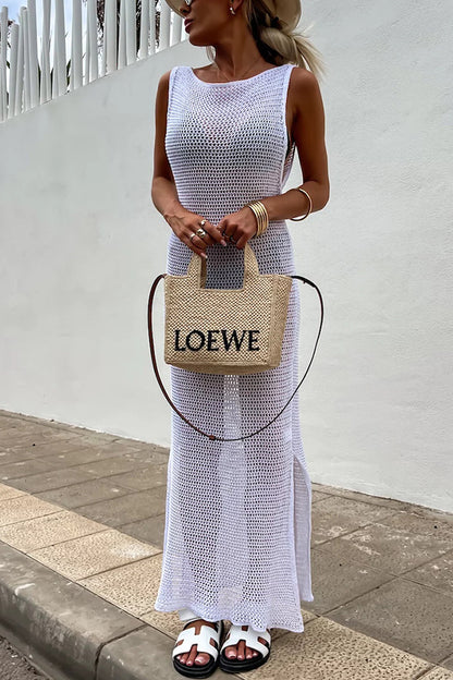 Color Knitted Cutout Slit Slim Fit Maxi Dress