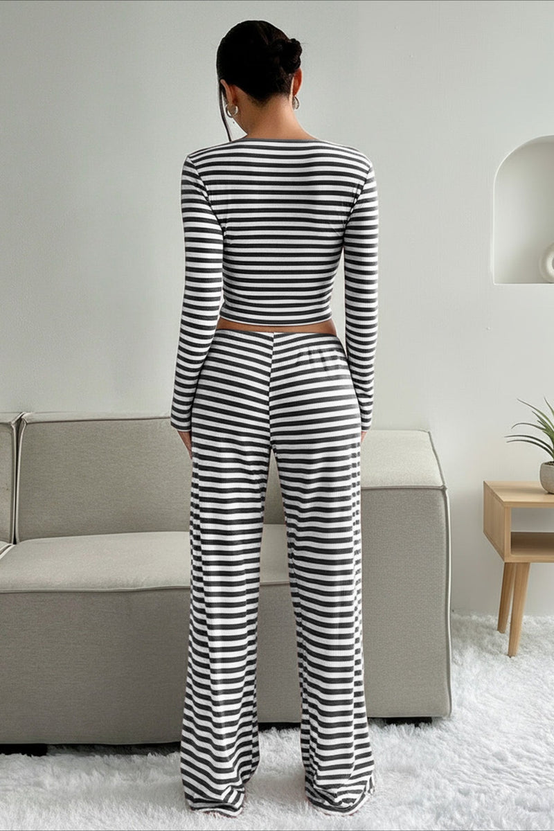 Two Tone Stripe Two Piece Pants Set