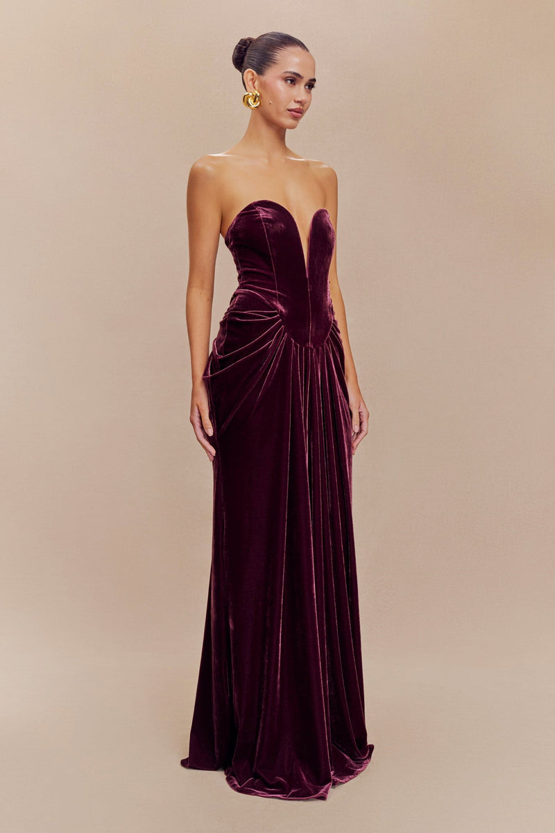 Dorothy Velvet Heart Corset Pleated Tube Maxi Dress