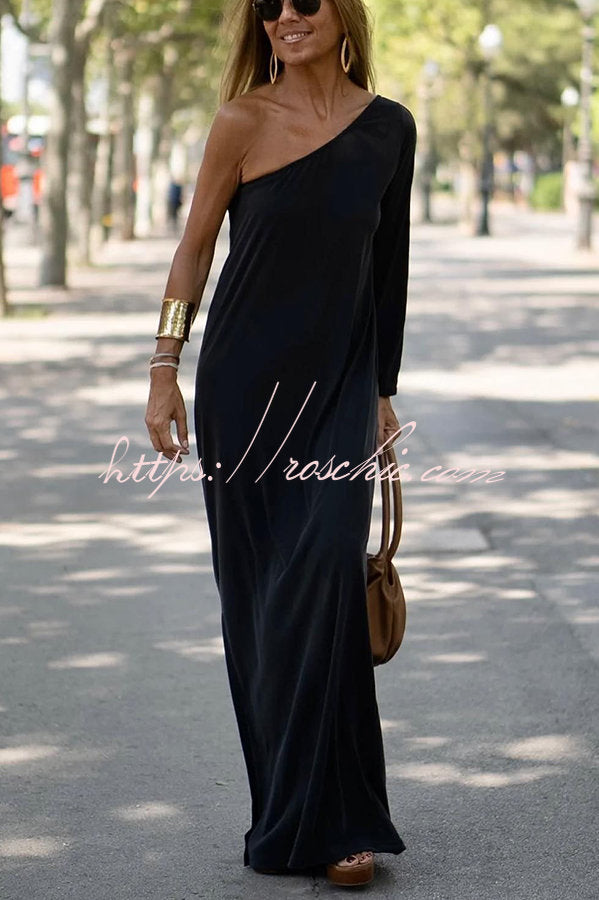 Side to Side One Shoulder Statement Maxi Dress