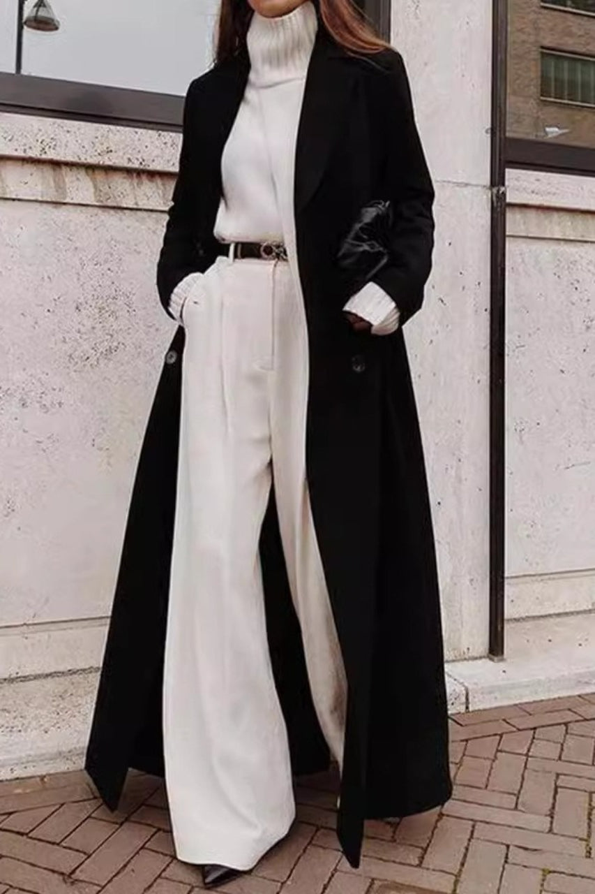 Warm Wool Color Long Overcoat