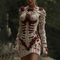 Women's Halloween Muscle Anatomy Bandage With Rose Art Cozy Knit Mini Sweater Dress elevenforest