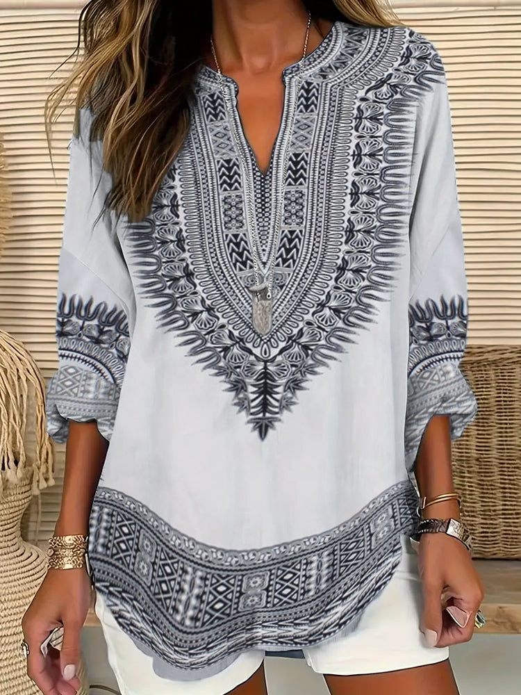 Classic Ethnic Pattern Bohemian Print Women's Long Sleeve Shirt elevenforest