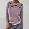 Cute Black Cat Prints Embroidered Cozy Knit Sweater