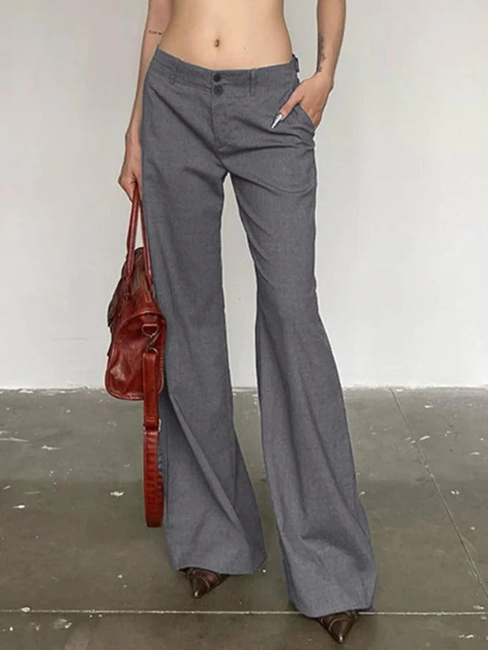 Gray Versatile Low Rise Tailored Pants