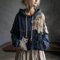 Vintage Boho Floral And Cute Cat Embroidered Patchwork Casual Hoodie elevenforest