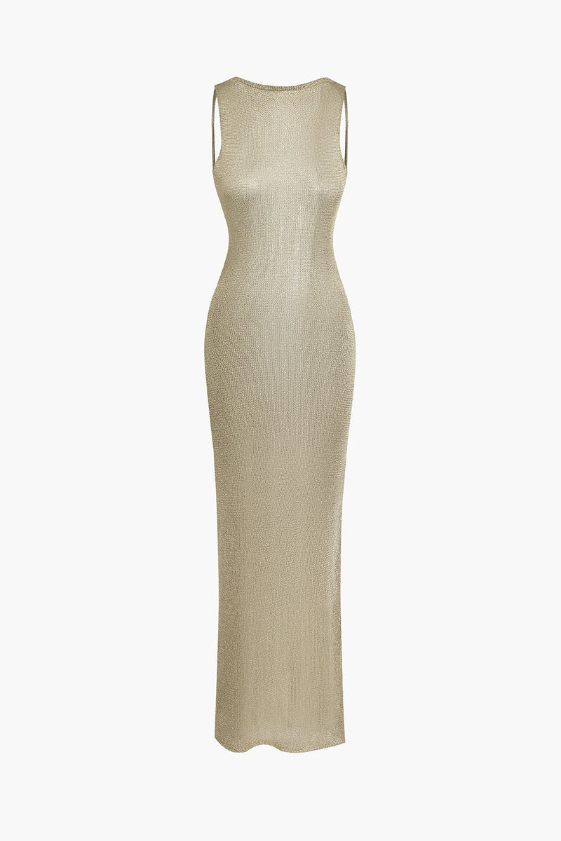 Selene Metallic Backless Knit Maxi Dress