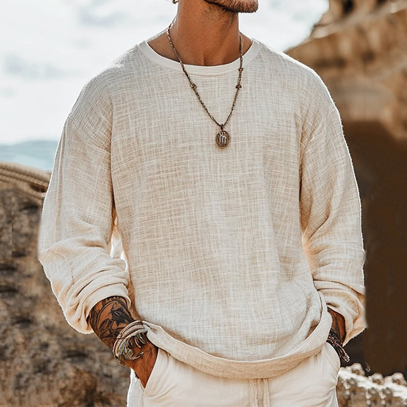 Men's Casual Loose And Comfortable Cotton And Linen Long-sleeved Shirt elevenforest