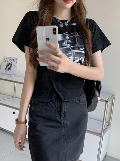 Woman T-shirts Summer Short Sleeve T Shirt Graphic Tee Tops Korean Style Tshirt Femme Y2k Clothes