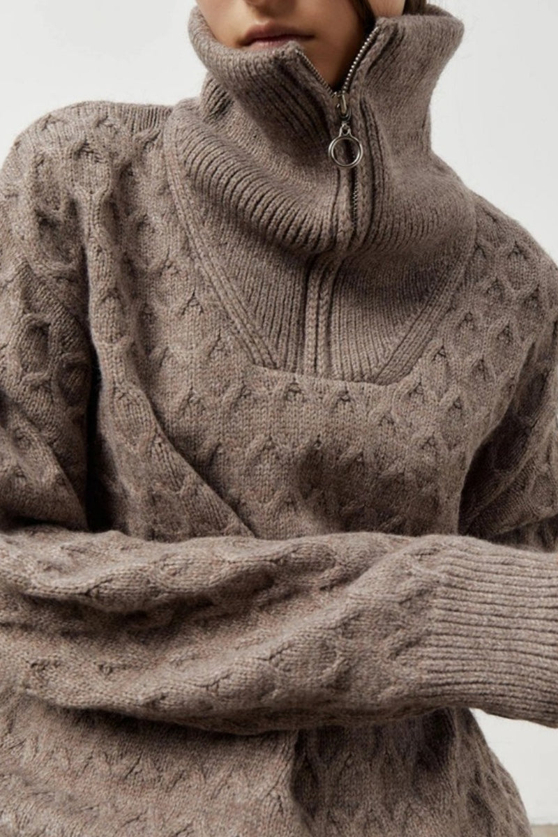 Thick Knit Turtleneck Half-zip Sweater