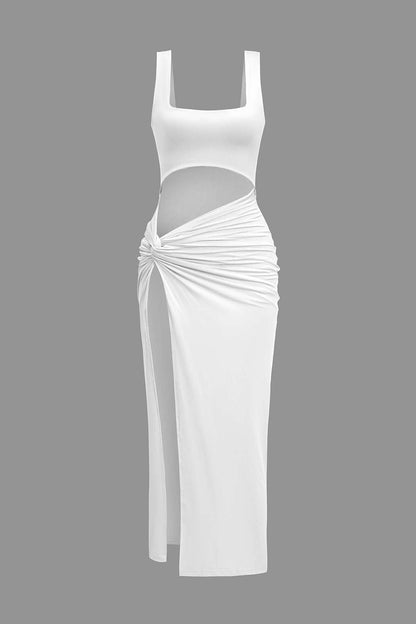 Color Y2k Twist Front Cut Out Slit Midi Dress