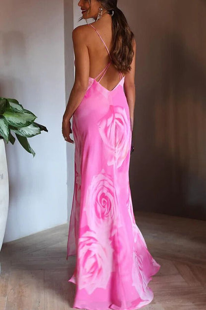 You Get the Picture Cowl Neck Flowy Slit Maxi Dress