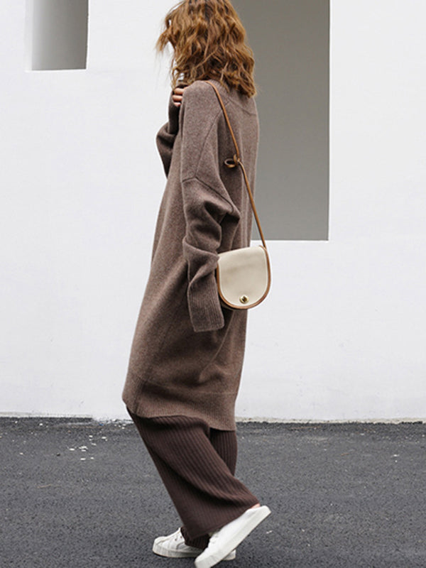 Stylish Long Sleeves Loose Color V-neck Sweater Dresses