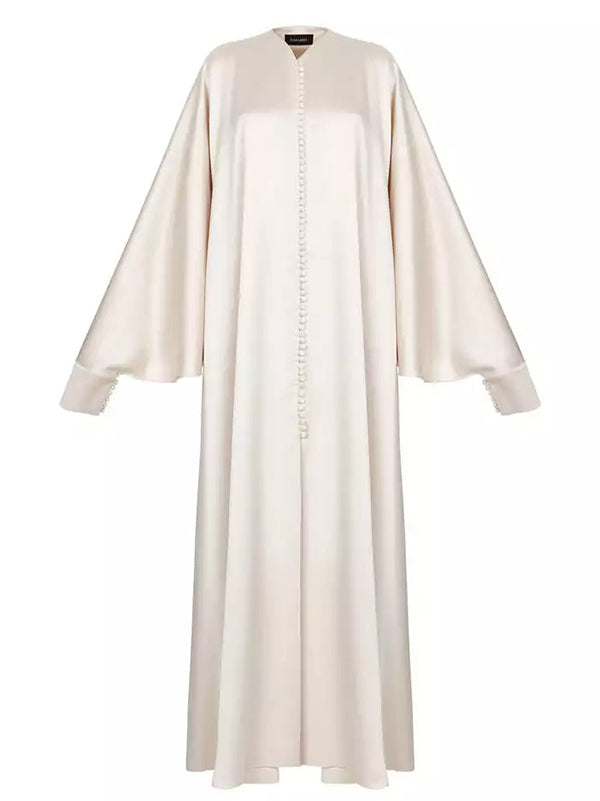 Batwing Sleeves Split-front Color Maxi Dresses