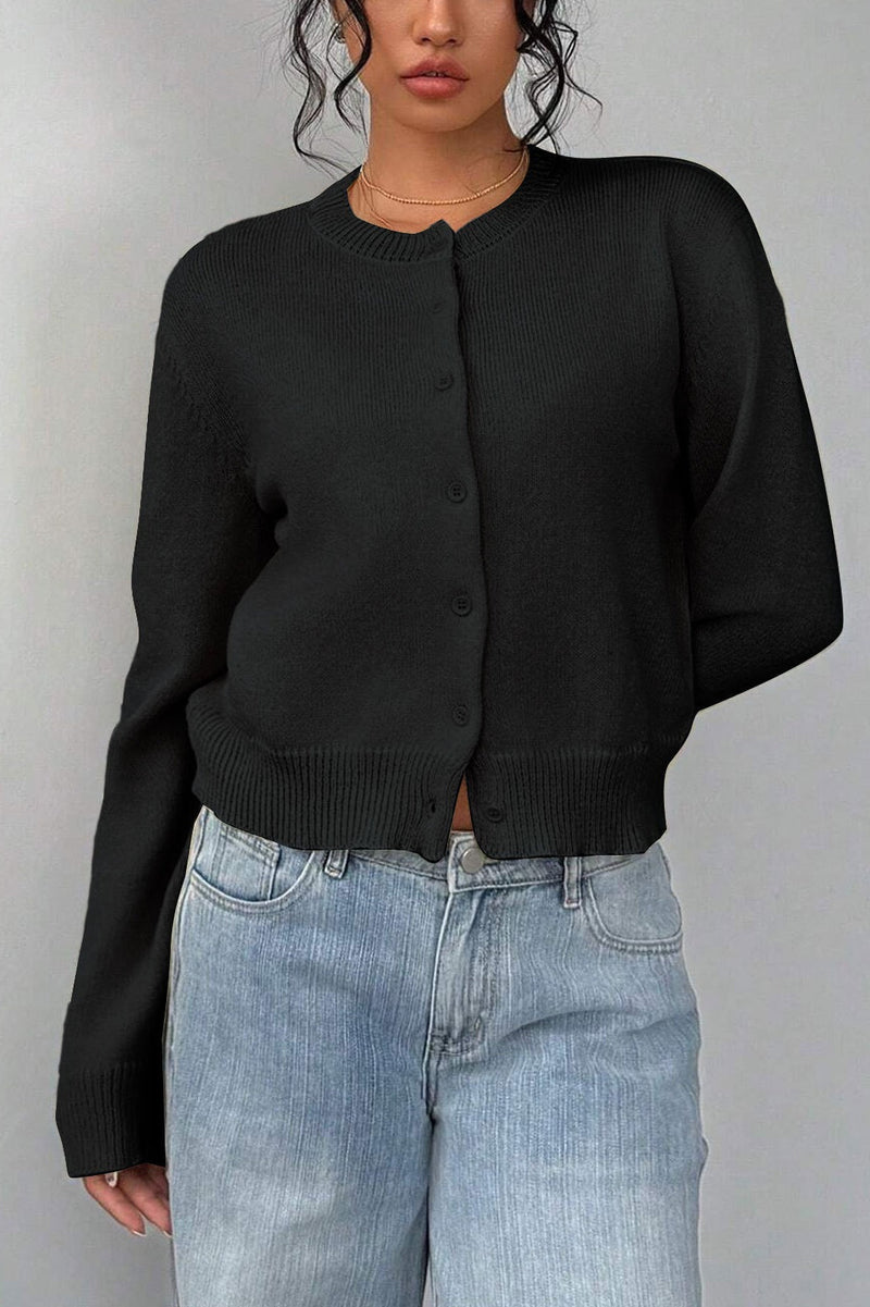 Lightweight Round Neck Button Cardigan