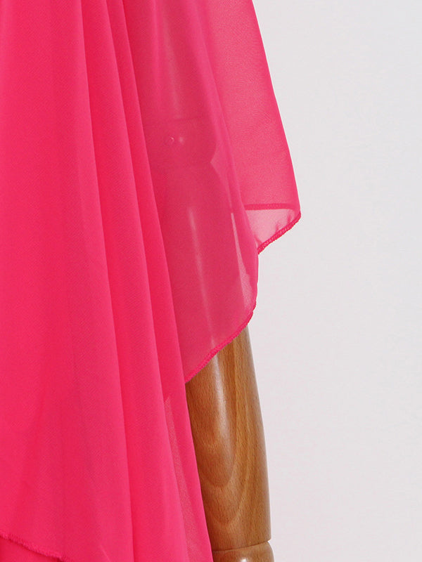 Loose Raglan Sleeve Color Tiered Stand Collar Maxi Dresses