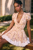 Honeyflower Print Pleated Cotton Mini Dress