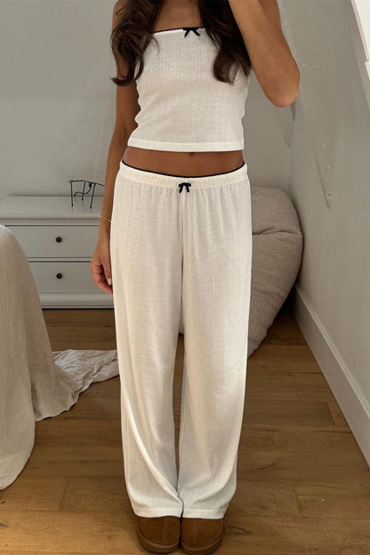 Ribbed Tank Top High Waist Straight Leg Pants Set