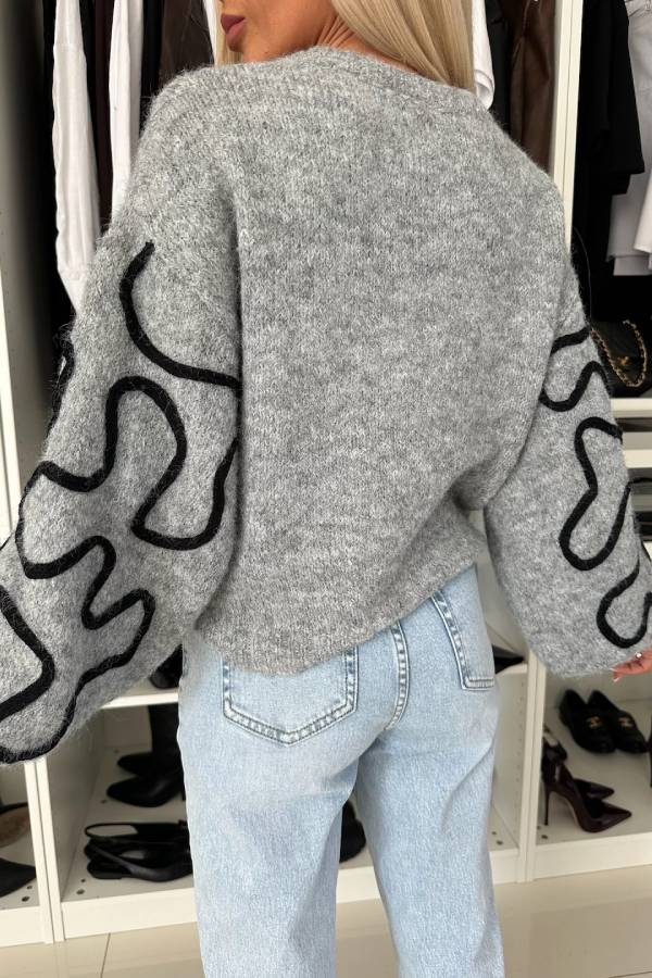Mood Knit Contrast Color Sewing Line Pattern Loose Sweater