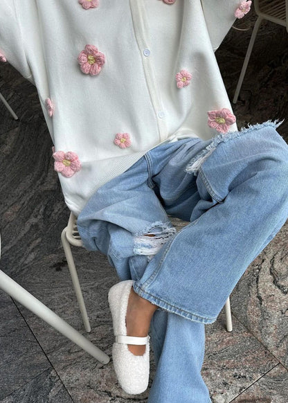 Blush Bloom - 3d Knit Cardigan With V-neck