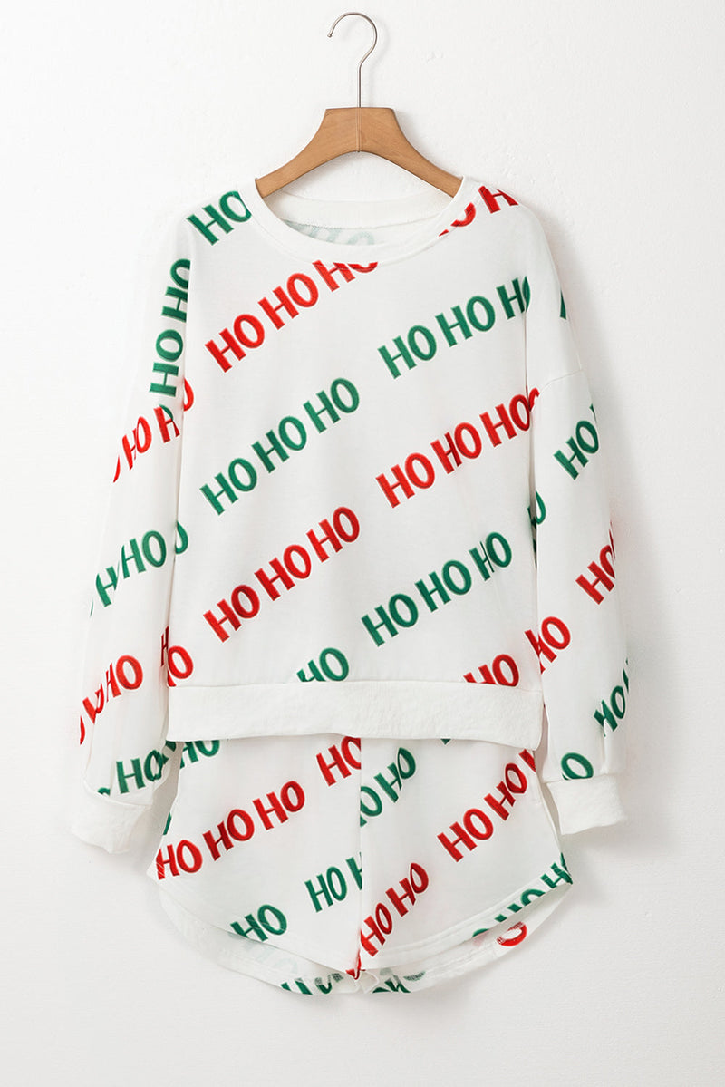 Christmas Hohoho Print Pullover and Shorts Set