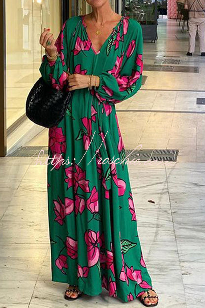 Gramercy Garden Print Pocket Belted Long Sleeve Maxi Dress