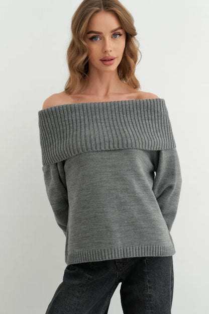 Color Off Shoulder Knitted Sweater
