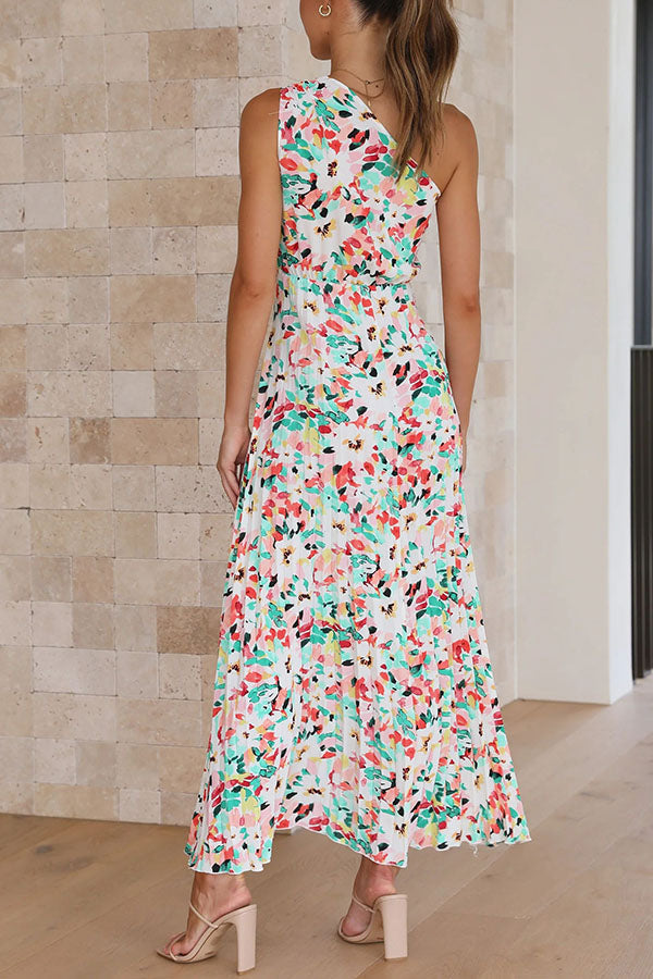Saw an Angel One Shoulder Elastic Waist Pleated Maxi Dress