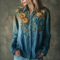 Vintage Roses Embroidered Gradient Linen Shirt elevenforest
