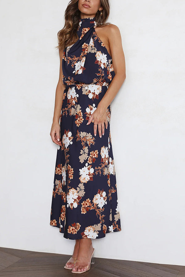 Wine Country Dates Halter Neck Elastic Waist Maxi Dress