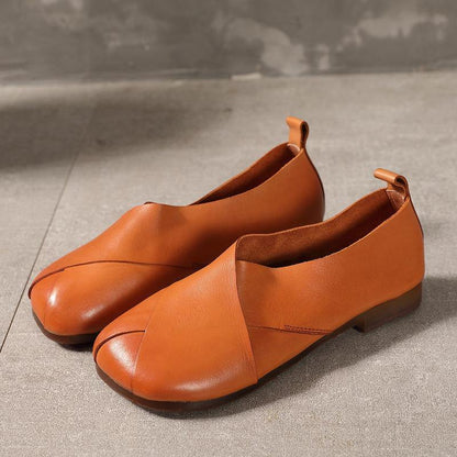 Brown Flat Shoes Cowhide Leather Flats