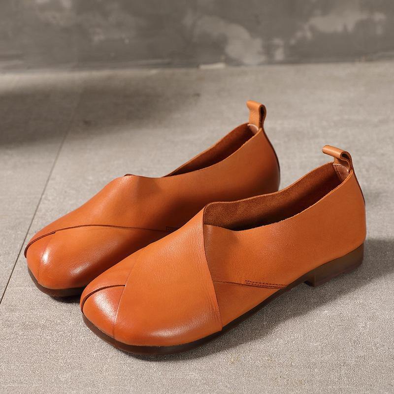 Brown Flat Shoes Cowhide Leather Flats