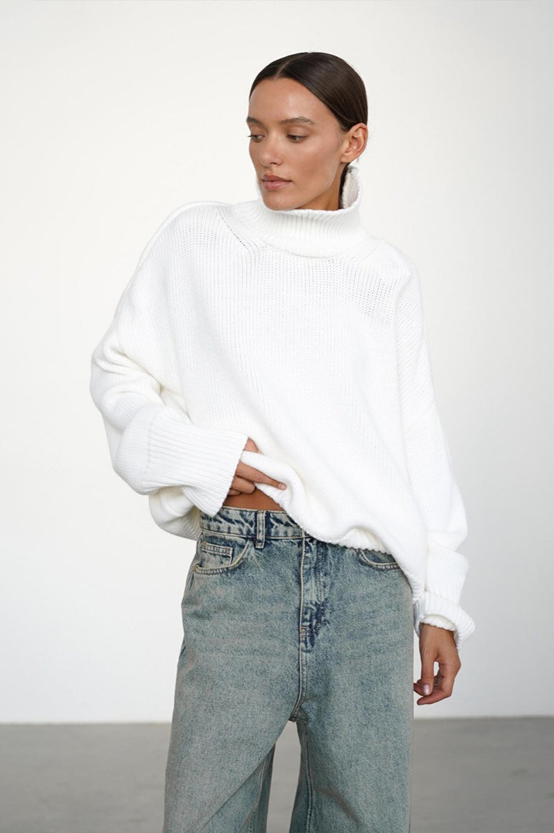 High Neck Slouchy Slim-fit Knit Sweater