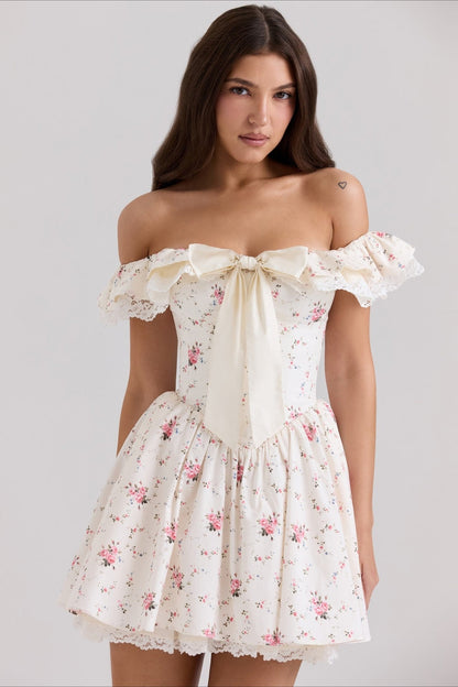 Sweet Bow Off Shoulder Mini Dress