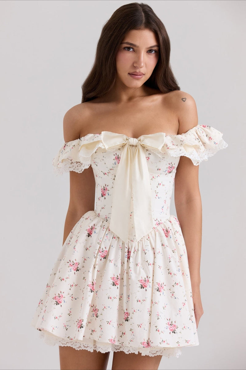 Sweet Bow Off Shoulder Mini Dress