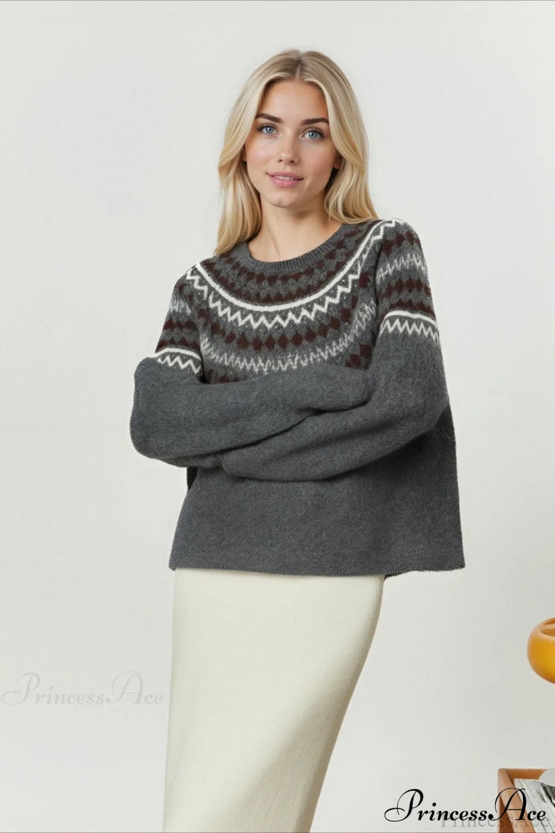 Fair Isle Loose Crewneck Knit Sweater