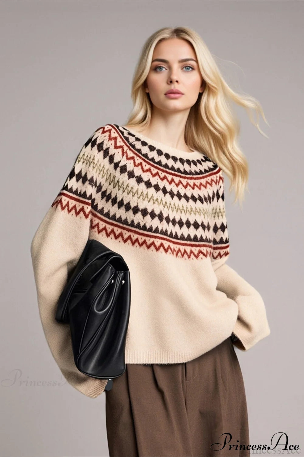 Fair Isle Loose Crewneck Knit Sweater