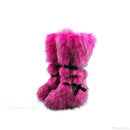 False Hair Wedge Platform Brown Gothic Winter Knee Boot