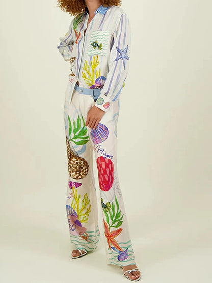 Print Shirt and Pants 2 Piece Set
