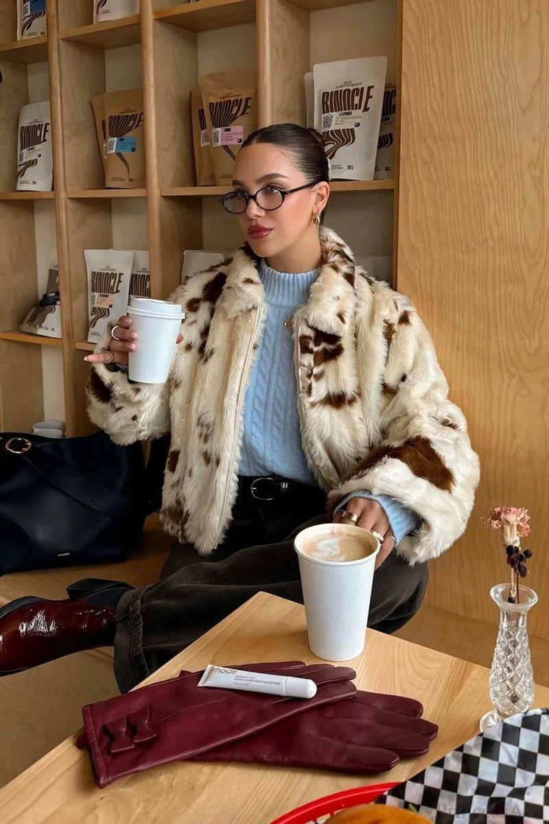 Faux Fur Leopard Print Fuzzy Warm Coat