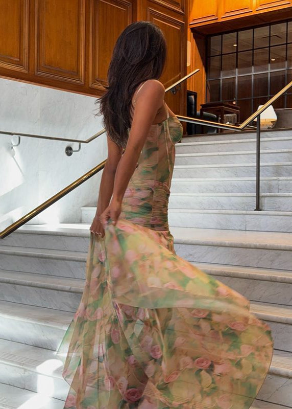 Watercolor Whisper - Mesh Maxi Dress