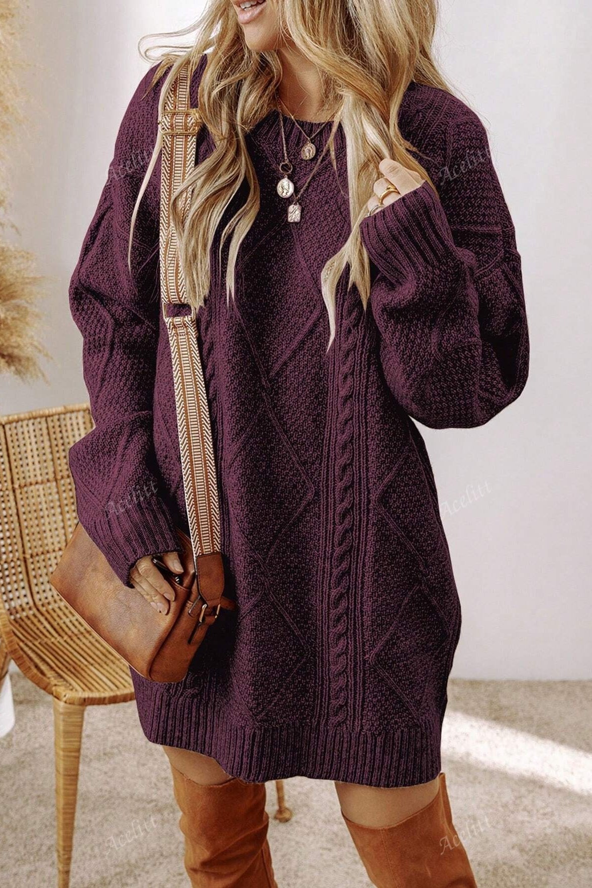 Textured Knit Midi Sweater