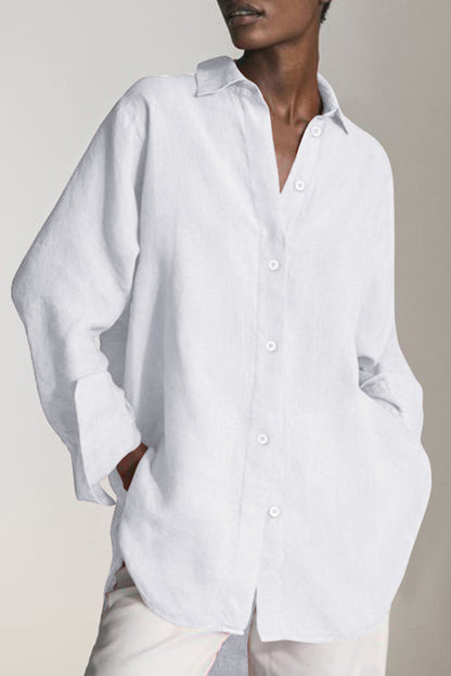 Reality Calling Linen Blend Button Long Sleeve Loose Blouse