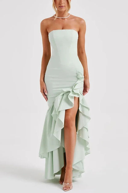 Off-shoulder Slim Fit Irregular Hem Maxi Dress