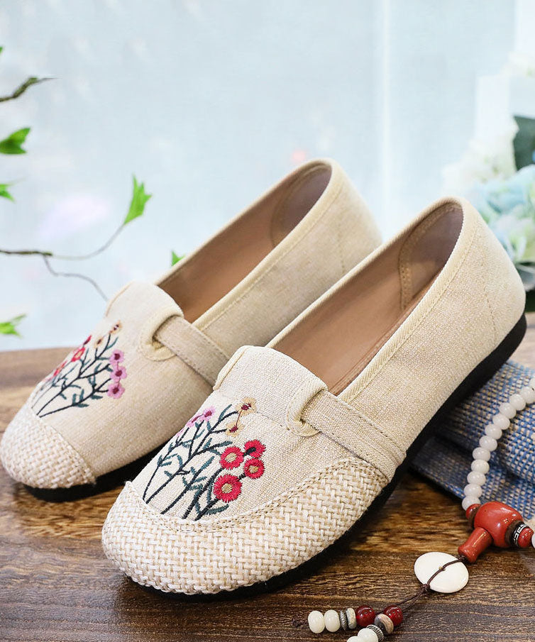 Beige Embroideried Flat Shoes for Splicing Flat Feet Shoes