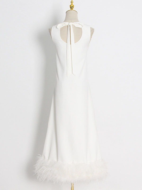 Simple Sleeveless Loose Feathers Color Midi Dresses