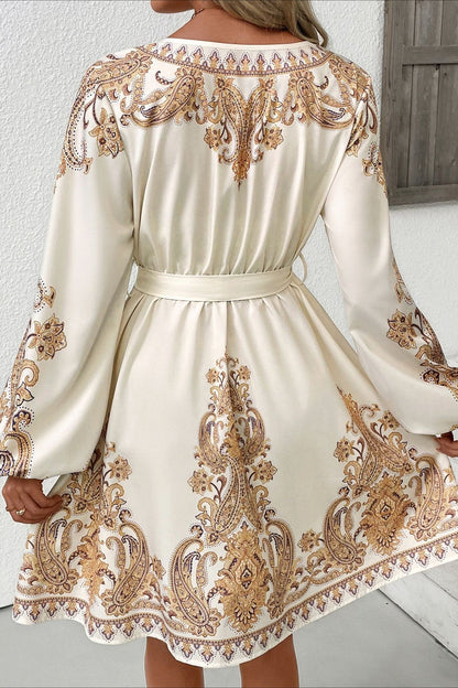 Paisley Print V Neck Mini Dress